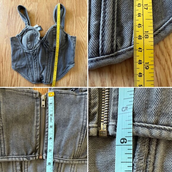 PrettyLittleThing Washed Grey Dip Hem Denim Corset Top Size 6 Bustier Bust Cup - Picture 9 of 9